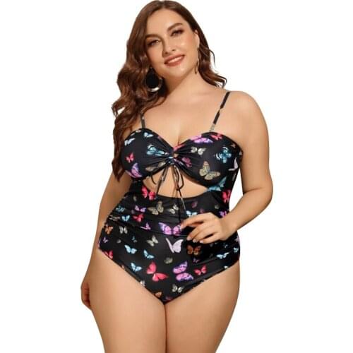 Swimsuit Women Plus Size One Piece Monokini Bodysuit 2021 Swimwear 4XL Padded Push Up Print Large Thong Bathing Suit for Beach