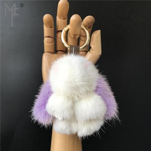 Magicfur - Real Mink Fur Rabbit Cute Bunny Doll White Fur Purple Ears Keyring Handbag Purse Car Key ring Phone Keychain Pendant