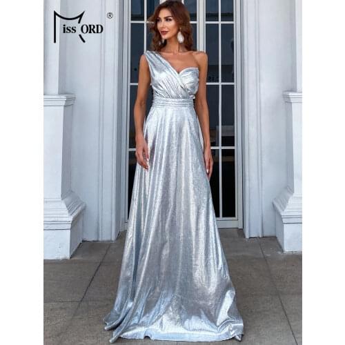 Missord 2021 One Shoulder Sequin Long Prom Dress Evening Party Maxi Backless Bodycon Robe Elegant Women For Y2k Dresses Gold