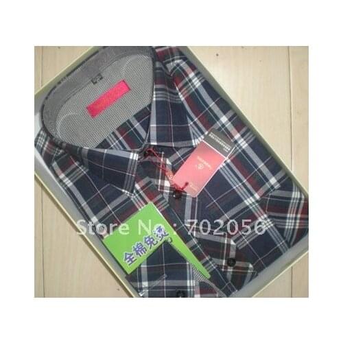 Mens Checker Cotton Casual shirts dress shirt 5pcs/lot #2332