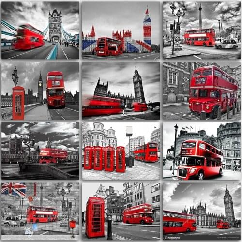 5D Diamond Painting Kit Paint Scenery Red Bus Car Romantic Paris Full Square&Round embroidery mosaic Cross stitch home decor Art