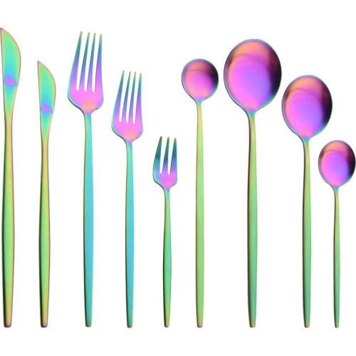 Matte Stainless Steel Dinner Cutlery Set Rainbow Tableware Kitchen Dinnerware Set Fork Coffee Spoon Knife Silverware Flatware