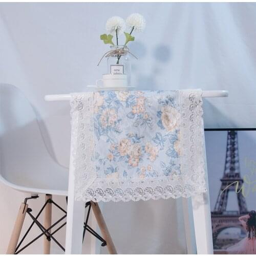 35x125cm White Color Embroidered Lace Decorative Polyester Jacquard Floral Printing Table Runner TV Cabinet Piano Cover