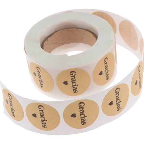500pcs Gracias Spanish Thank You Heart Round Kraft Paper Seal Sticker For Handmade Products Baking Product Sealing Sticker Label