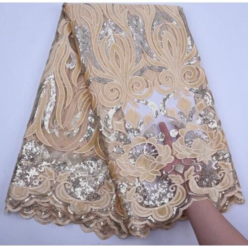 Latest French Tulle Lace Fabric Nigerian Lace Fabric 2019 High Quality Lace Gold Sequin Lace Fabric For Wedding Dress Sew S1772
