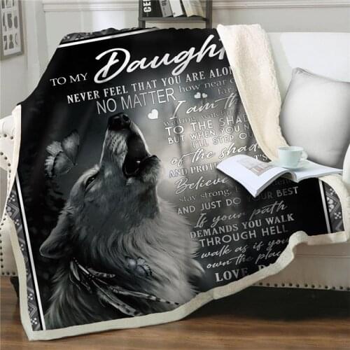 Letters To My Daughter Express Love Blankets 3D animal wolf Printed Sherpa nap Blanket on Bed Home Textiles bedding Gift Blanket