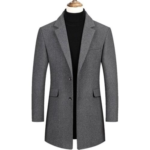 Autumn Winter Jacket Men Woolen Coat Slim Fit Fashion Trench Coat Casual Wool Blend Jackets Men Overcoat