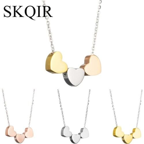3 Heart Pendant Necklace Women Mix Rose Gold Color Stainless Steel Chain Choker for Men Jewelry Love Family Couple Wedding Gift