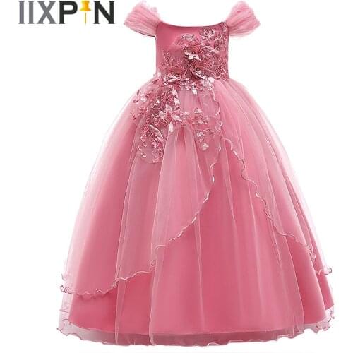 Flower Embroidery Girls Dress Opening Ceremony Clothing Princess Dress Pageant Wedding Party Elegant Girls Dress Kids Vestidos