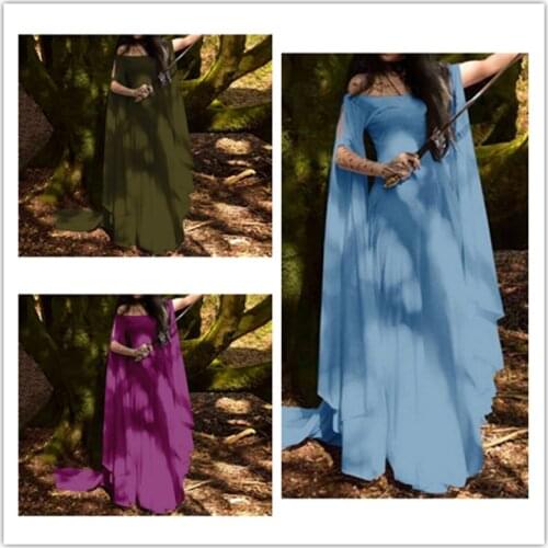 New Middle Ages Renaissance Ancient Greek Goddess Solid Color Loose Sleeve Slim Elegant Maxi Dresses Womens Cosplay Costumes