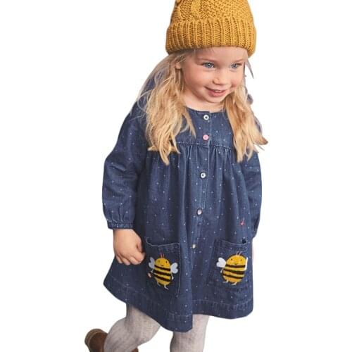 Frocks for Girl Autumn Toddler Clothes Denim Casual Cotton Vestiods Unicorn Rainbow Sunny Applique Jean Dress for Kids 2-7 Years
