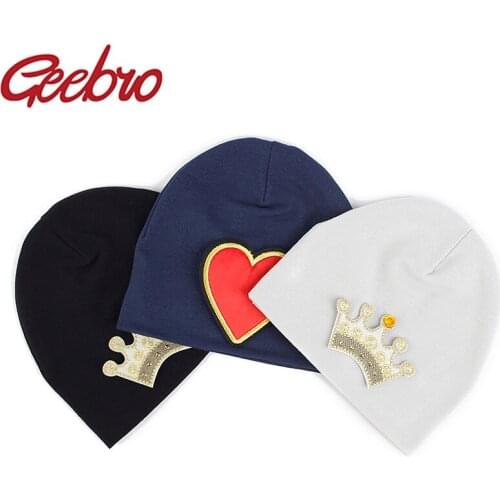 Geebro Newborn Leisure Crown heart Solid Color Beanies Cotton Knitted Hat For Girls Kid Boys Casual Cap Winter Beanie