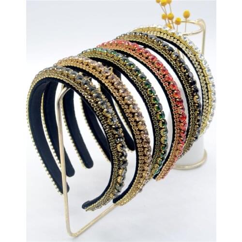 Vintage Crystal Headbands Fashion Hair Hoop Bands Bezel Luxurious Rhinestones Sponge Hairbands Women Hair Accessories Headdress