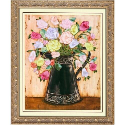 Needlework,DIY Ribbon Cross stitch Set for Embroidery kit,Autumn flower floral ribbon Cross-Stitch handwork home wall decor