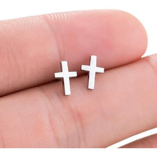 1 Pair Multicolor Punk Korean Earrings Cross Stainless Steel Earrings Cross Stud Fashion Women Jewelry Studs Small Earrings