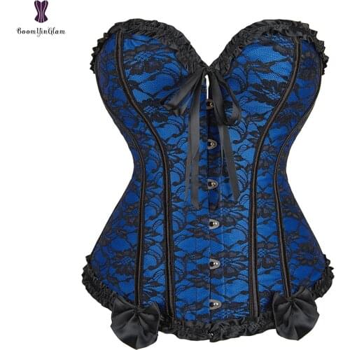 Sexy Corset Overbust Women Corsets Elastic Boned Gothic Bustier Lace Overlay Cosplay Korset Outfit Plus Size 6XL Gorset Corselet