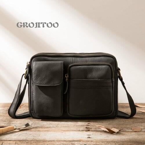 GROJITOO Genuine Leather mens bag casual Leather Mens shoulder bag high quality Single Shoulder Messenger Bag for man