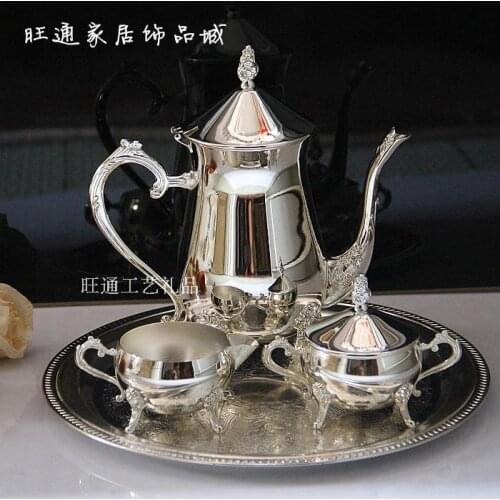 Vintage classic coffee pot European coffee pot set alloy silver plated coffee pot with coffee cup gift four piece set