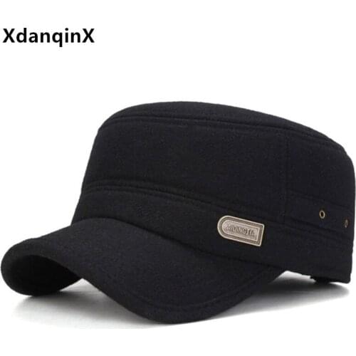 XdanqinX Winter Mens Flat Cap Thick Warm Army Military Hats Cold Proof Ear Protection Earmuffs Caps Dads Hat Simple Sports Cap