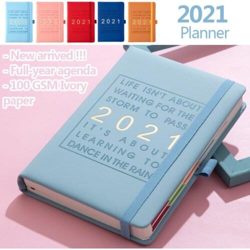 2021 New Fashion Agenda Jan-Dec English language Thicken notebook A5 Leather soft cover School planner Efficiency journal