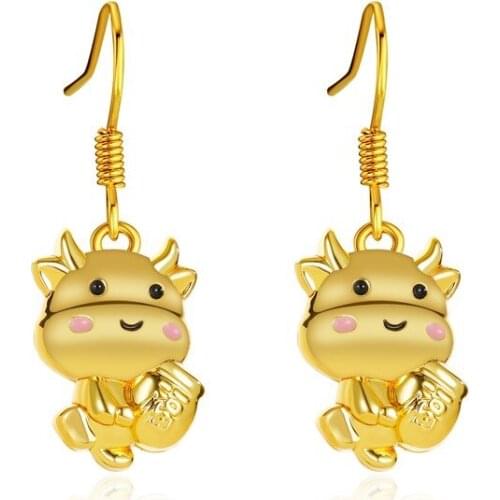 1 Pair Sweet Gold Color Bull Ox Cow Pendant Dangle Earrings for Women Cute Small Cattle Earrings Jewelry Gifts