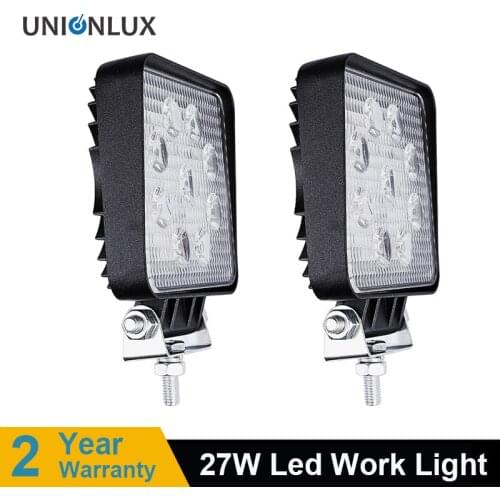 2pcs 4inch 27w led work light 12v offroad 4x4 car trucks flood spot beam 24v 27w square work lamp auto fog driving lamp