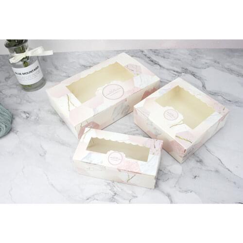 20pcs Paper Gift Box Packaging Cupcake Mooncake Pink Marble Kraft Paper Cake Boxes Christmas New Year Wedding Party Favors Decor