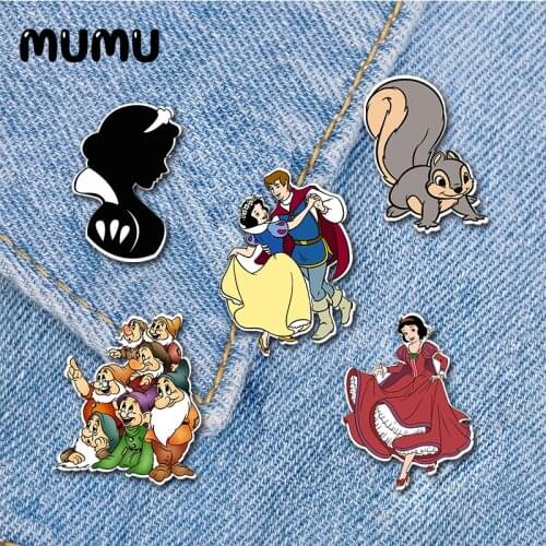 2021 New Snow White and The Seven Dwarfs Lapel Pin Fairy Tale Acrylic Brooches Handmade Epoxy Jewelry Shirt Bag Badge