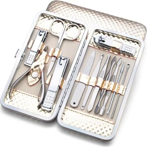 50set 12 in 1 Luxury Gold Stainless Steel Manicure Set Pu Box High Quality Wedding Gift Bridal Shower Favors SN2078