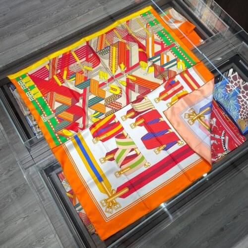 90cm Double Sided 100% Real Silk Scarf Hand Rolled Edges Brand Design Natural Silk Square Scarf Shawl Women Rope Hijab Bandana