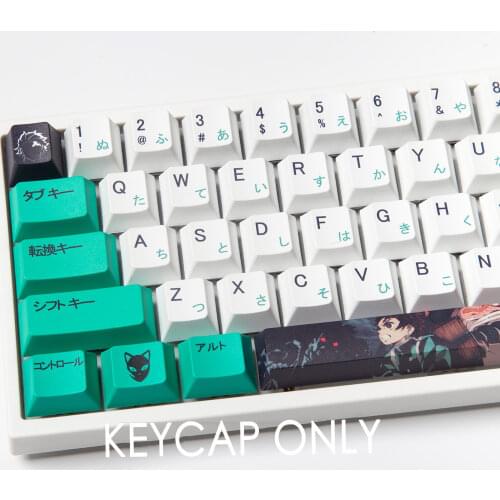Anime Demon Slayer Design Green Tanjiro Keycap Personality Design Cherry Profile PBT Five-sided Sublimation 104/98/87/84/68