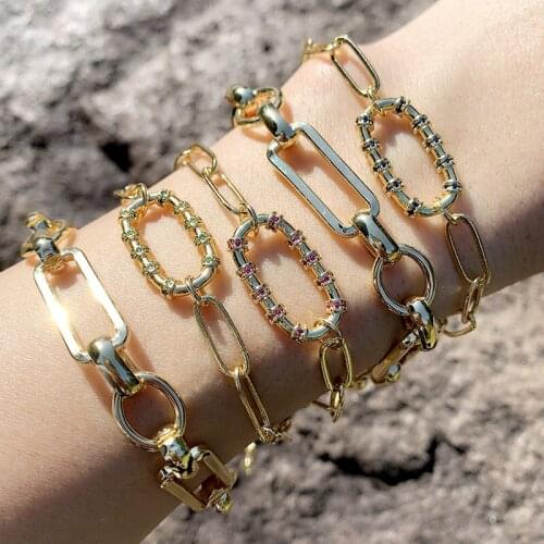 FLOLA Punk Gold Curb Link Chain Bracelets For Women Chunky Thick Geometric Oval Bracelet Charms Steampunk Jewelry Gifts brtc63