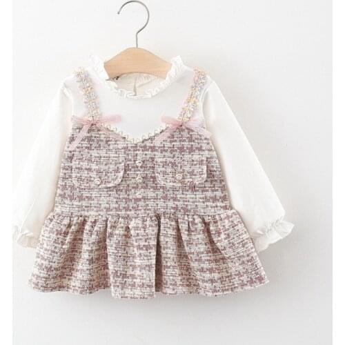 Sweet Outfits Girls Kids Princess Dress Autumn Children Baby Infants Fashion Knitted Plaided Long Sleeve Dresses Vestidos S12981