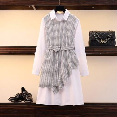 L-4XL 2021 New Fashion Plus Size Elegant Long Sleeve Spring Autumn Dress Womens Lapel Casual Dresses Shirts