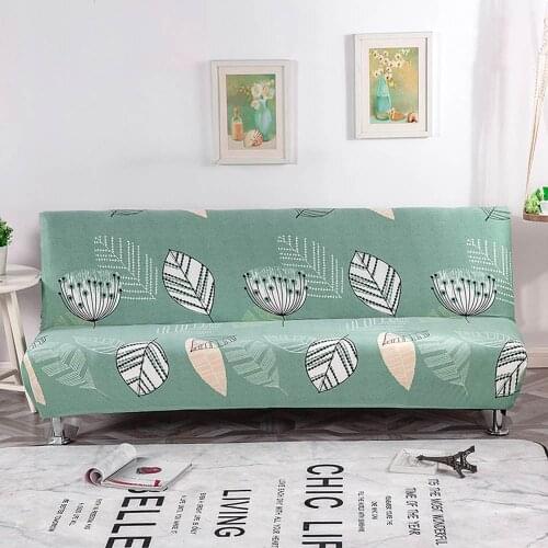 Simple Nordic Green Leaves Stretch Elastic No Armrest Sofa Cover Armless Slip Cover Polyester/Spandex Living Room Parlour
