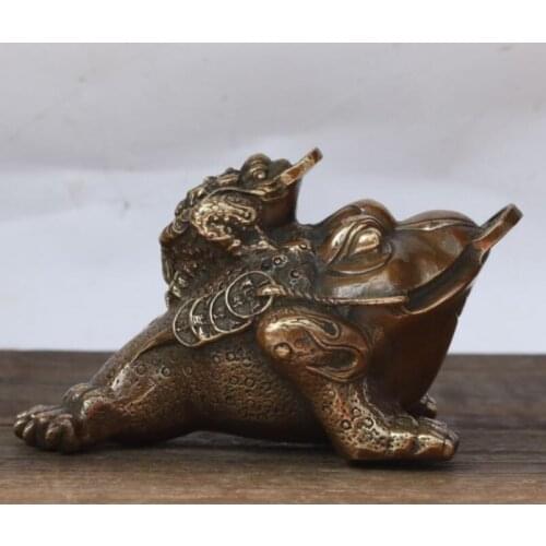 China brass Mother and son gold toad crafts statue