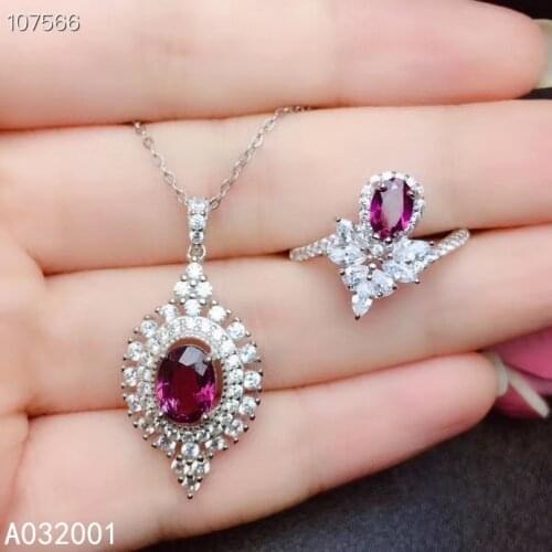 KJJEAXCMY fine jewelry natural garnet 925 sterling silver women pendant necklace chain ring set support test elegant