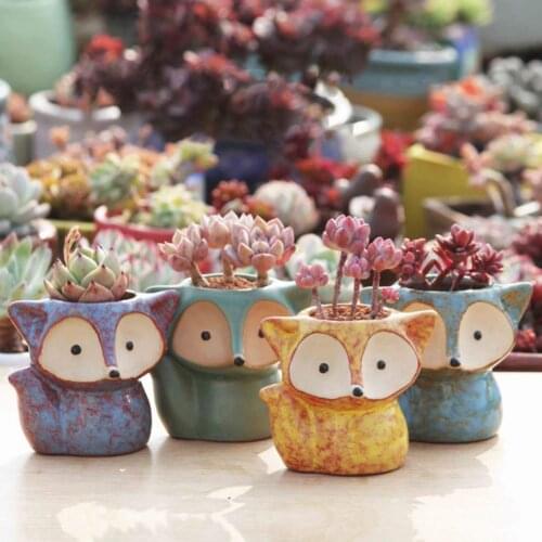 Mini Ceramic Flowerpot Creative fox Shaped small Pots For More Meat Plants Flowers Table Home Garden Decor Planters Containers