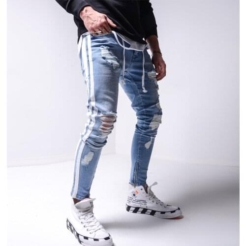 Mens high-end slim hole Leggings mens jeans