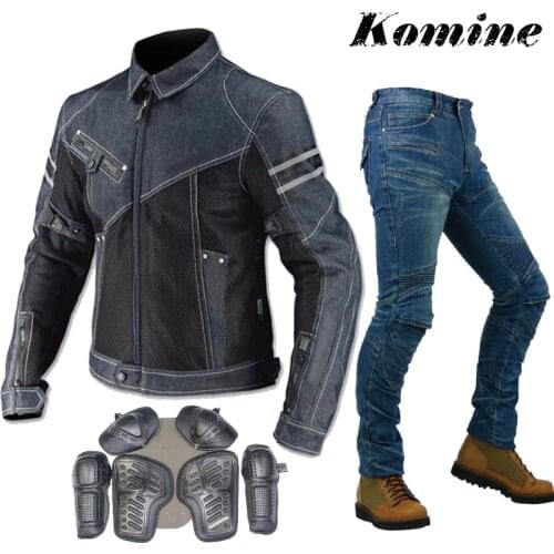 For Komine JK-006 Denim Mesh Racing Suit Locomotive Anti-fall Clothing Motorcycle Riding Jacket Jeans Motocross Coat Pants Men