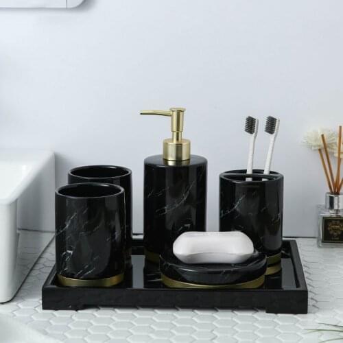 Nordic Golden Light Luxury Ceramic Bathroom Wash Set 5/piece Household Lotion Bottle Mouthwash Cup Toothbrush Cup Soap Dish Set