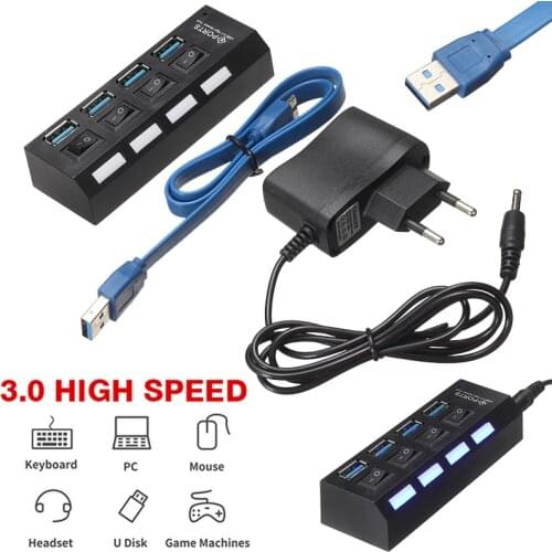 Newest USB 3.0 Hub Adapter 4-ports 5Gbps High Speed USB Power Supply Socket With ON/OFF Switch For Desktop PC Laptop Adapter
