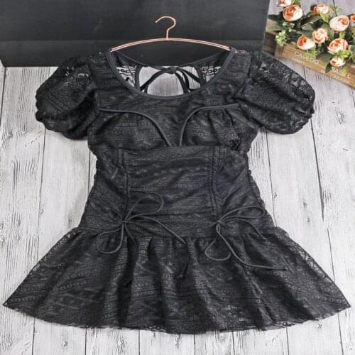 2021 Women New Solid One Piece Black Push Up Bathing Suit Swim Beach Dress Short Sleeve Swimming Beachwear Padded Swimsuit