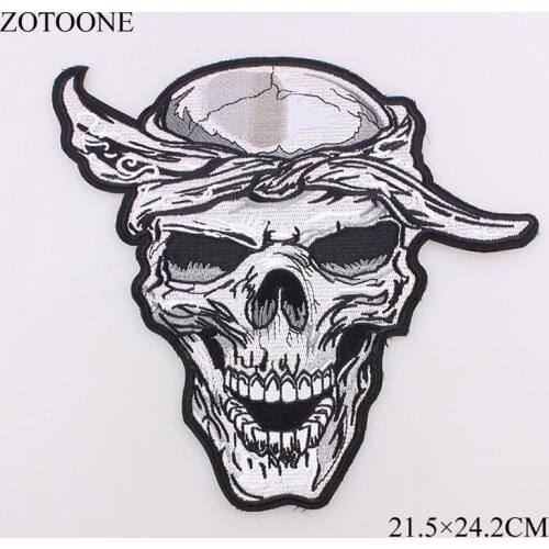 ZOTOONE New Skull Patch Embroidered Iron On Patch Biker Big Punk Morale Military Back Patch Stripes For Mens Clothes Sticker D