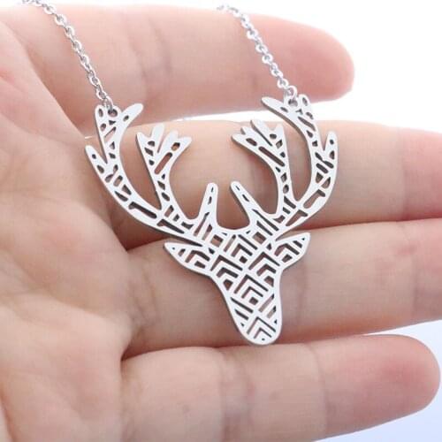 New Arrival 1Pc Antler Stainless Steel Necklace Origami Deer Head Pendant Kids Girls Chokers Statement Necklace Lucky Gift