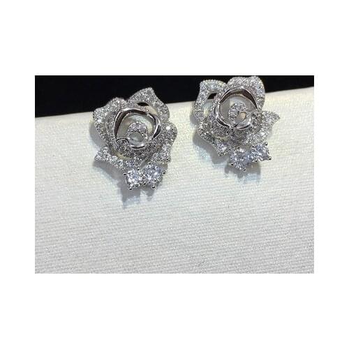 New design micro pave AAAAA zircon rose flower stud earrings for women/girls CZ party/wedding 925 sterling silver jewelry ear
