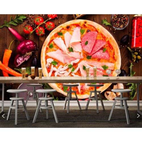 Papel de parede Fast food Pizza Tomatoes Sausage wallpaper,living room dining room kitchen restaurant fast food shop 3d mural