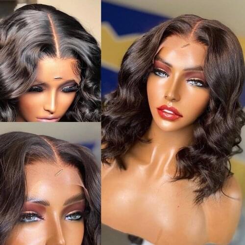 150 density 13X4 bob wig lace Frontal wigs pre plucked short Brazilian human hair Body Wave Lace Closure Wigs For black women
