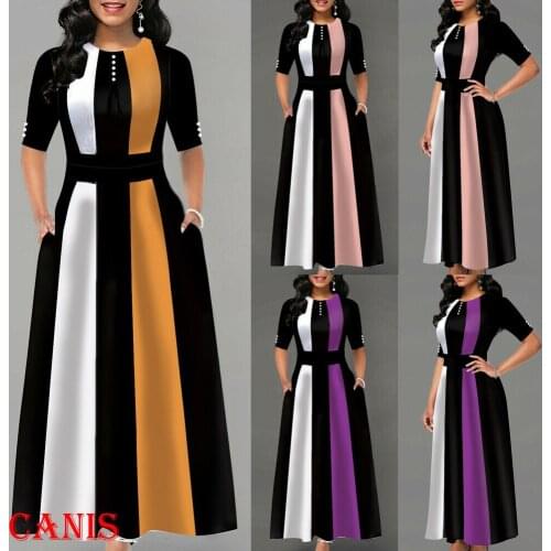 Summer Womens Boho Striped Half Sleeve Long Maxi Dress Party Beach Holiday Sundress Women Dress