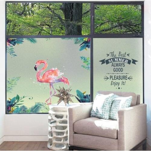 Custom glass stickers decorative frosted glass film window glass stickers small fresh stickers cartoon flamingo INS